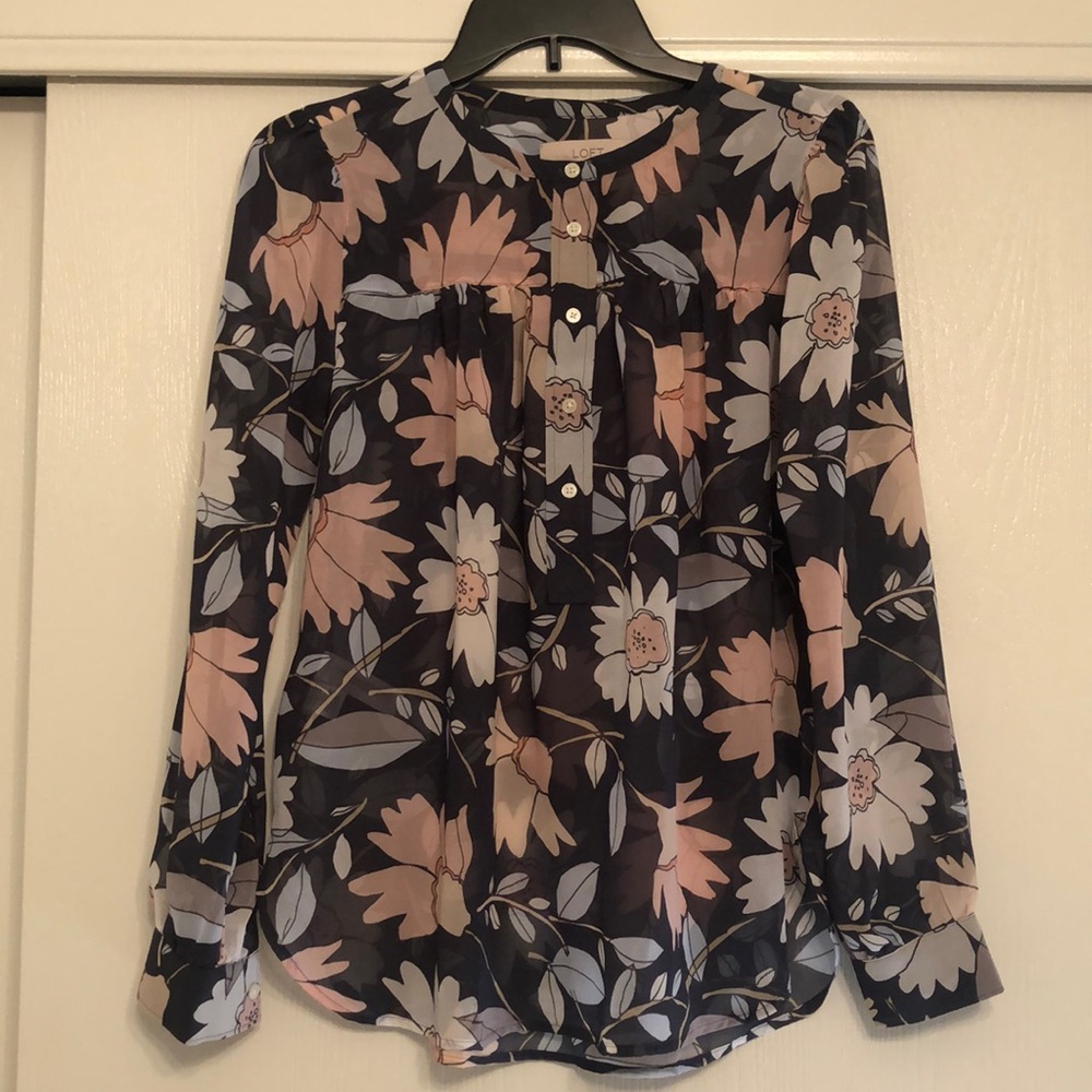 Loft navy blue floral blouse